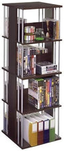 Load image into Gallery viewer, Atlantic Typhoon Media Spinner Unit - Fully Rotates 360 Degrees on a Ball Bearing Base, Holds 216 CDs, 144 DVDs, 4 Fixed Shelves, PN82635716 in, Espresso\/Silver, accessory