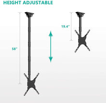 Load image into Gallery viewer, TV Ceiling Mount Adjustable Bracket Fits Most LED, LCD, OLED and Plasma Flat Screen Display 26 to 65 Inch, up to 110 Lbs, Height Extension up to 58 Inch, VESA up to 400x400mm (CM2665XL), Black by WALI