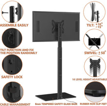 Load image into Gallery viewer, Universal TV Stand with Mount 100 Degree Swivel Height Adjustable and Tilt Function for 19 to 42 inch LCD, LED OLED TVs,HT1001B