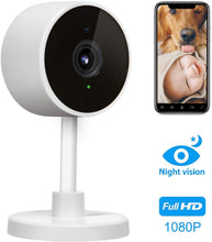 Load image into Gallery viewer, LARKKEY 1080p WiFi Home Smart Camera, Indoor 2.4G IP Security Surveillance with Night Vision, Monitor with iOS, Android App, Compatible with Alexa (White Plus)