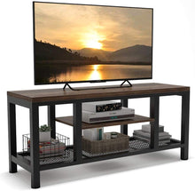 Load image into Gallery viewer, TV Stand, 59 InchesTribesigns Industrial Rustic Media Stand for 60 Inches TV, Large 3-Tier Entertainment Center with Metal Mesh Shelf, Media Console Table for Living Room