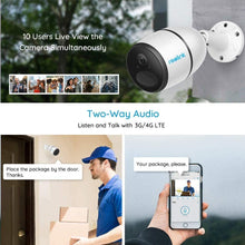 Load image into Gallery viewer, 3G\/4G LTE Outdoor Solar-Powered Celluar Security Camera, Wirefree Rechargeable Battery Camera System w\/SD Socket and Cloud, 1080p Night Vision, 2-Way Audio, PIR Motion Sensor, Reolink Go+Solar Panel