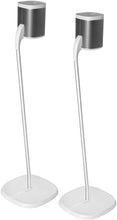 Load image into Gallery viewer, GT STUDIO SONOS Speaker Stands for SONOS One, One SL, PLAY:1, PLAY:3, Premium Design Improves Surround Sound, Heavy Base, Complete Cord Concealment - (Pair, White)
