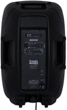 Load image into Gallery viewer, Acoustic Audio by Goldwood AA15LBS Powered 15" Bluetooth LED Light Display Speaker with Microphone and Stand, Black, 16" x 14" x 27"