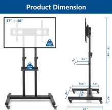Load image into Gallery viewer, Rfiver Mobile TV Stand Rolling TV Cart with Tilt Mount and Locking Wheels for Most 37"-80" LCD LED Flat Screen Curved TVs, Black Display Trolley Floor Stand Height Adjustable Max Load 110 Lbs