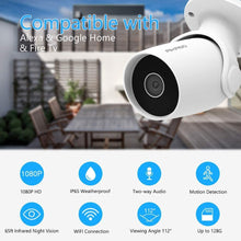 Load image into Gallery viewer, AKASO Outdoor Security Camera 1080P, Wireless Outdoor WiFi Security Cameras for Home Security Waterproof Night Vision 2-Way Audio Remote Access Motion/Sound Detect Support Alexa, Google Home, Fire TV