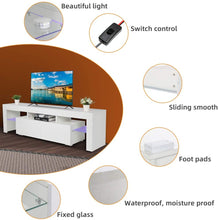 Load image into Gallery viewer, Bonnlo Modern TV Stand with LED Light for 65 Inch TV LED TV Stand TV Cabinet Media Storage Console Table with Drawer and Shelves for Living Room Bedroom Furniture, White