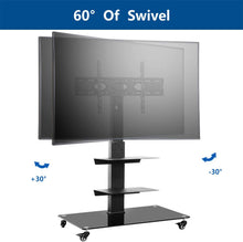 Load image into Gallery viewer, Rfiver Universal Mobile TV Stand Trolley Cart with Swivel Mount for Most 32"-65" LCD LED Plasma Flat\/Curved Screen TVs, Height Adjustable and Locking Wheels, Black Heavy Duty TV Mount Stand