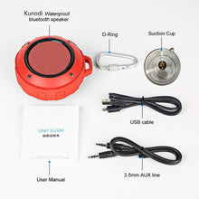 Load image into Gallery viewer, Outdoor Waterproof Bluetooth Speaker,Kunodi Wireless Portable Mini Shower Travel Speaker with Subwoofer, Enhanced Bass, Built in Mic for Sports, Pool, Beach, Hiking, Camping (Red)