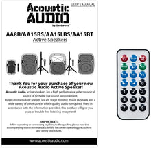 Load image into Gallery viewer, Acoustic Audio by Goldwood AA15LBS Powered 15" Bluetooth LED Light Display Speaker with Microphone and Stand, Black, 16" x 14" x 27"