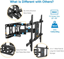 Load image into Gallery viewer, Full Motion TV Wall Mount Bracket Dual Articulating Arms Swivels Tilts Rotation for Most 37-70 Inch LED, LCD, OLED Flat Curved TVs, Holds up to 132lbs, Max VESA 600x400mm by Pipishell