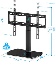 Load image into Gallery viewer, FITUEYES Universal TV Stand Base Swivel Tabletop TV Stand with Mount for 32 to 65 inch Flat Screen TV 80 Degree Swivel, 3 Level Height Adjustable,Tempered Glass Base,Holds up to110 lbs Screens