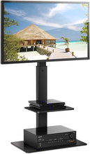 Load image into Gallery viewer, FITUEYES Swivel TV Stand with Mount for Most 32-65inch Plasma LCD LED Flat or Curved Screen TVs, TV Stands with Tempered Glass Base and Component Shelf for Media Storage TT207001MB