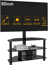 Load image into Gallery viewer, IANIYA Swivel Floor TV Stand Height Adjustable Bracket Entertainment Stand for 32 to 65 inch TV | 3-Tier BlackTempered Glass Multi-Function TV Stand