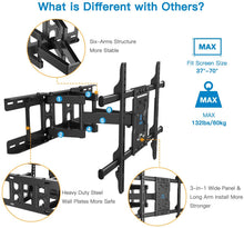 Load image into Gallery viewer, Full Motion TV Wall Mount Articulating Arms Swivel Tilt Rotation for Most 37-70 Inch OLED, LCD, LED Flat Curved TVs, Extension to 24 inch Wood Stud up to 132lbs Max VESA 600x400mm by Pipishell