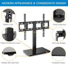 Load image into Gallery viewer, PERLESMITH Universal Swivel TV Stand / Base - Table Top TV Stand for 37-65 inch LCD LED TVs - Height Adjustable TV Mount Stand with Tempered Glass Base, VESA 600x400mm, Holds up to 88lbs