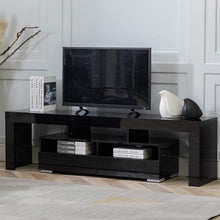 Load image into Gallery viewer, Bonzy Home Glossy TV Stand, TV Console with LED Light Wood Media Storage Console Cabinet for 65" TV - Flat Screen TV Stand, Gaming Consoles - in Lounge Room, Living Room and Bedroom(Black)