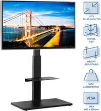 Load image into Gallery viewer, Rfiver Universal Swivel Floor TV Stand for Most 32"-65" LCD LED Flat\/Curved Screen TVs, TV and Media Shelf Height Adjustable, Sturdy Wood TV Mount Stand with Internal Cable Management, Black