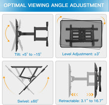 Load image into Gallery viewer, PERLESMITH Full Motion TV Wall Mount for 37-80 Inch Flat Curved TVs with Smooth Tilts Swivel & Extends - Dual Articulating Arms Wall Mount TV Bracket Supports TVs up to 132 lbs Max VESA 600x400