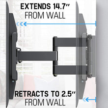 Load image into Gallery viewer, Mounting Dream TV Mount for Most 42-70 inch Flat Screen TVs Up to 100 lbs, Full Motion TV Wall Mount with Swivel Articulating 6 Arms, TV Wall Mounts Fit 12-16” Wood Studs, Max VESA 600x400mm