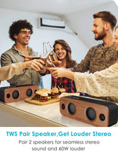 Load image into Gallery viewer, AOMAIS Life Bluetooth Speakers, 30W Loud Home Party Wireless Speaker, 2 Woofer and 2 Tweeters for Deeper Bass Stereo Sound, 100 Ft Bluetooth V5.0 and 12-Hour Playtime Subwoofer, Imitation Wood Panel