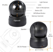 Load image into Gallery viewer, Faleemi Wireless Security Camera, WiFi Pet Camera, Nanny Cams Wireless with Cell Phone App, Home Surveillance HD IP Camera with 2 Way Audio, Night Vision, Motion Detection for Office/Dog/Baby Monitor