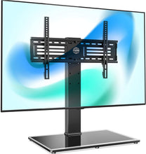 Load image into Gallery viewer, FITUEYES Universal TV Stand\/Base Swivel Tabletop TV Stand with Mount for 40 to 80 inch Flat Screen TV 60 Degree Swivel 6 Level Height Adjustable,Tempered Glass Base,Holds up to 110lbs Screens
