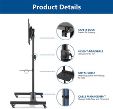 Load image into Gallery viewer, Rfiver Mobile TV Stand Rolling TV Cart with Tilt Mount and Locking Wheels for Most 37"-80" LCD LED Flat Screen Curved TVs, Black Display Trolley Floor Stand Height Adjustable Max Load 110 Lbs