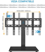 Load image into Gallery viewer, PERLESMITH Universal Swivel TV Stand / Base - Table Top TV Stand for 37-65 inch LCD LED TVs - Height Adjustable TV Mount Stand with Tempered Glass Base, VESA 600x400mm, Holds up to 88lbs