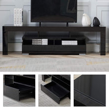Load image into Gallery viewer, Bonzy Home Glossy TV Stand, TV Console with LED Light Wood Media Storage Console Cabinet for 65" TV - Flat Screen TV Stand, Gaming Consoles - in Lounge Room, Living Room and Bedroom(Black)