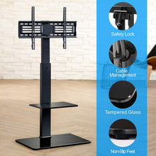 Load image into Gallery viewer, FITUEYES Swivel TV Stand with Mount for Most 32-65inch Plasma LCD LED Flat or Curved Screen TVs, TV Stands with Tempered Glass Base and Component Shelf for Media Storage TT207001MB