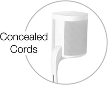 Load image into Gallery viewer, GT STUDIO SONOS Speaker Stands for SONOS One, One SL, PLAY:1, PLAY:3, Premium Design Improves Surround Sound, Heavy Base, Complete Cord Concealment - (Pair, White)