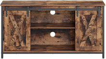 Load image into Gallery viewer, VASAGLE TV Stand with Adjustable Storage Shelves, Entertainment Center for 50 inch TV, TV Console with Sliding Barn Doors, TV Cabinet, Industrial Design, Rustic Brown ULTV45BX