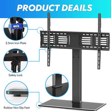 Load image into Gallery viewer, FITUEYES Universal TV Stand/Base Swivel Tabletop TV Stand with Mount for 50 to 80 inch Flat Screen TV 100 Degree Swivel, 4 Level Height Adjustable,Tempered Glass Base,Holds up to 143 lbs Screens
