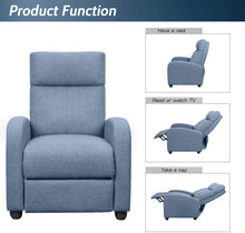 Load image into Gallery viewer, JUMMICO Fabric Recliner Chair Adjustable Home Theater Single Massage Recliner Sofa Furniture with Thick Seat Cushion and Backrest Modern Living Room Recliners (Light-Blue)