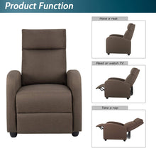 Load image into Gallery viewer, JUMMICO Fabric Recliner Chair Adjustable Home Theater Single Massage Recliner Sofa Furniture with Thick Seat Cushion and Backrest Modern Living Room Recliners (Brown)