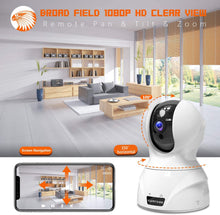 Load image into Gallery viewer, Security Camera 1080P Pet Camera - KAMTRON WiFi Home Security System for Office\/Baby Monitor, 2.4Ghz PTZ Indoor IP Wireless Dome Camera with Night Vision, Two-Way Audio, Cloud Service Available, White