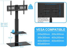 Load image into Gallery viewer, FITUEYES Swivel TV Stand with Mount for Most 32-65inch Plasma LCD LED Flat or Curved Screen TVs, TV Stands with Tempered Glass Base and Component Shelf for Media Storage TT207001MB
