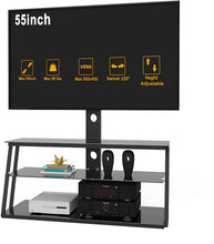 Load image into Gallery viewer, IANIYA Swivel Floor TV Stand with Mount Height Adjustable Bracket Entertainment Stand for 32 to 65 inch Plasma LCD LED or Curved Screen TV 3-Tier Tempered Glass Universal Media Stand Floor tv Stand