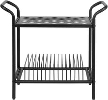 Load image into Gallery viewer, 2-Tier Modern Matte Black Lattice Style Metal Turntable and Vinyl Record Storage Organizer Table Stand