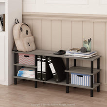 Load image into Gallery viewer, Furinno Turn-N-Tube 3-Tier Multipurpose Wide Shelf TV Stand, French Oak Grey\/Black