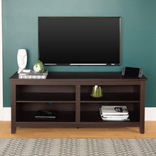 Load image into Gallery viewer, WE Furniture Minimal Farmhouse Wood Universal Stand for TV's up to 64" Flat Screen Living Room Storage Shelves Entertainment Center, 58 Inch, Espresso