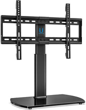 Load image into Gallery viewer, FITUEYES Universal TV Stand Base Swivel Tabletop TV Stand with Mount for 32 to 65 inch Flat Screen TV 80 Degree Swivel, 3 Level Height Adjustable,Tempered Glass Base,Holds up to110 lbs Screens