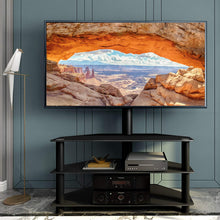 Load image into Gallery viewer, IANIYA Swivel Floor TV Stand Height Adjustable Bracket Entertainment Stand for 32 to 65 inch TV | 3-Tier BlackTempered Glass Multi-Function TV Stand