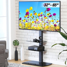 Load image into Gallery viewer, FITUEYES Universal Floor TV Stand with Swivel Mount Tempered Glass Base & Shelves for 32 to 65 inch LCD, LED OLED TVs TT306501GB, Black