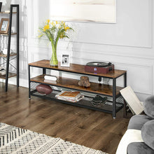 Load image into Gallery viewer, VASAGLE BRYCE TV Stand, Lengthened TV Cabinet, Console, Coffee Table with Metal Frame, Wood-Like Grain, Industrial for Living Room, Rustic Brown ULTV50BX