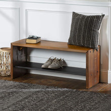 Load image into Gallery viewer, Walker Edison Rustic Asymmetrical Wood Universal TV Stand for TV's up to 65"Flat Screen Cabinet Door and Open Shelves Living Room Storage Entertainment Center Amber Brown60 Inch