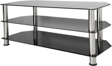 Load image into Gallery viewer, AVF SDC1140-A TV Stand for Up to (not all) 55-Inch TVs, Black Glass, Chrome Legs