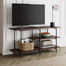 Load image into Gallery viewer, Nathan James Adler 3-Tier Modern TV Stand or Media Console Entertainment Center with Storage Shelves, Warm Walnut