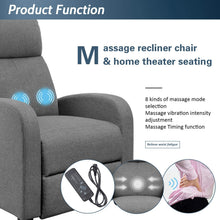 Load image into Gallery viewer, JUMMICO Fabric Recliner Chair Adjustable Home Theater Single Massage Recliner Sofa Furniture with Thick Seat Cushion and Backrest Modern Living Room Recliners (Grey)